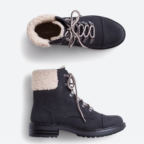 👢NWT Report Black Faux Shearling / Sherpa Lace-up Boots Size 8 - Picture 5 of 8